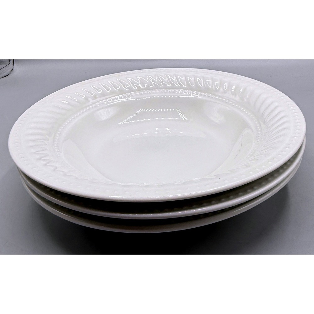 Gibson Imperial Braid White Stoneware Soup Pasta Bowls Set of 3 Embossed 8.25in